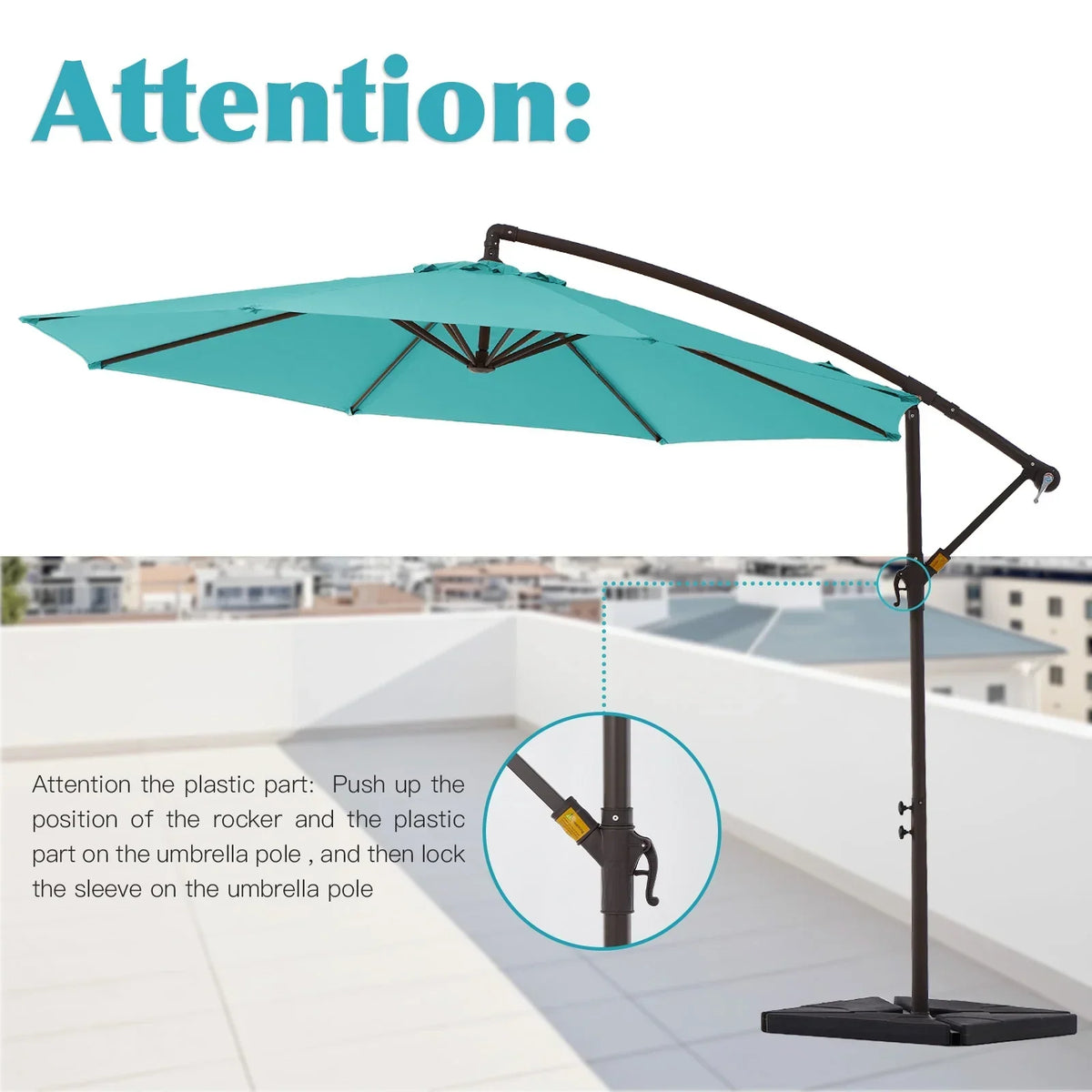 Nouveauté 2026 – Parasol déporté suspendu JUSTLET de 3 m (10 pi) robuste avec base en 4 pièces incluse, beige