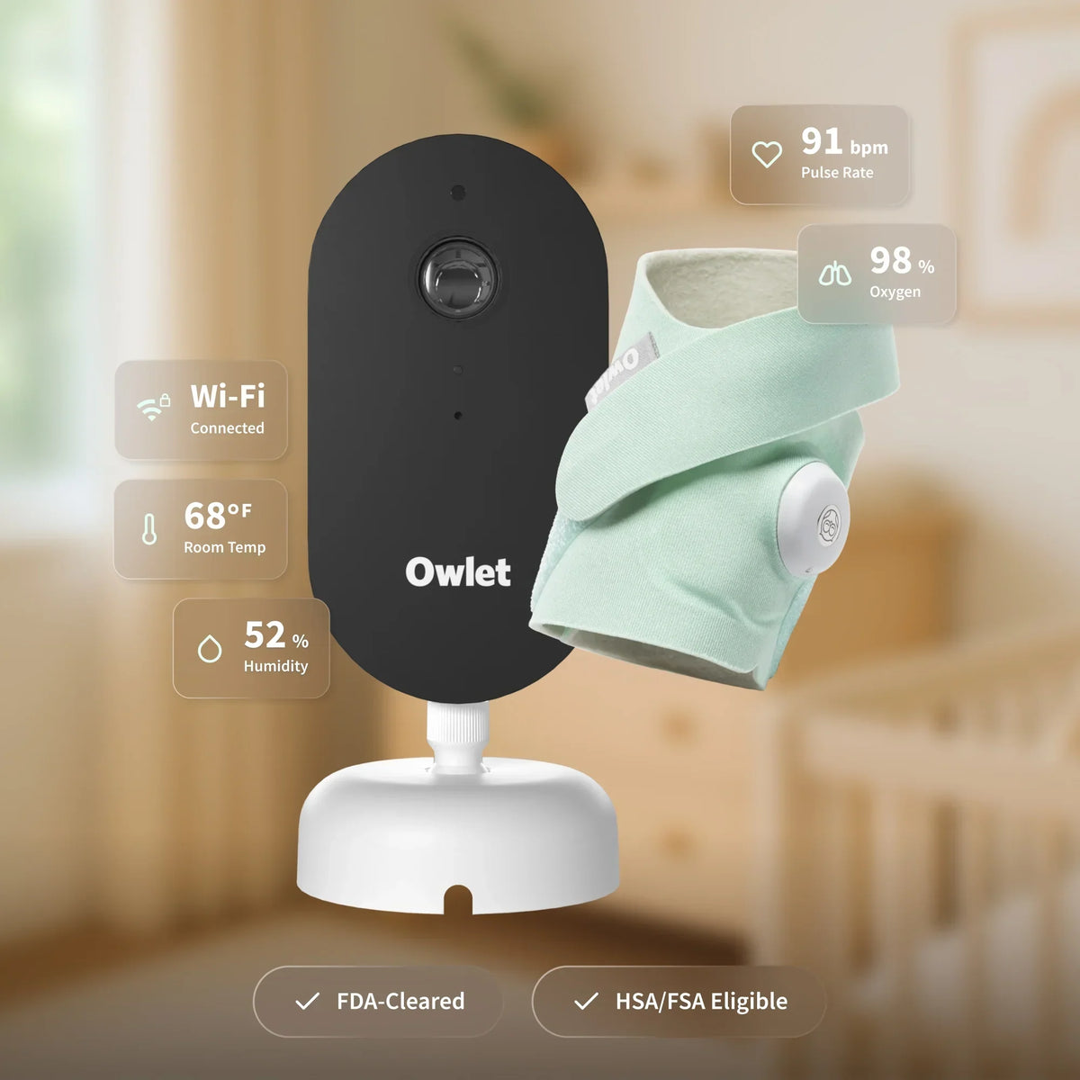 Nouveauté 2026 – Owlet Dream Duo (3e génération) – Approuvé par la FDA, système de surveillance bébé intelligent tout-en-un avec chaussette et caméra HD 2K