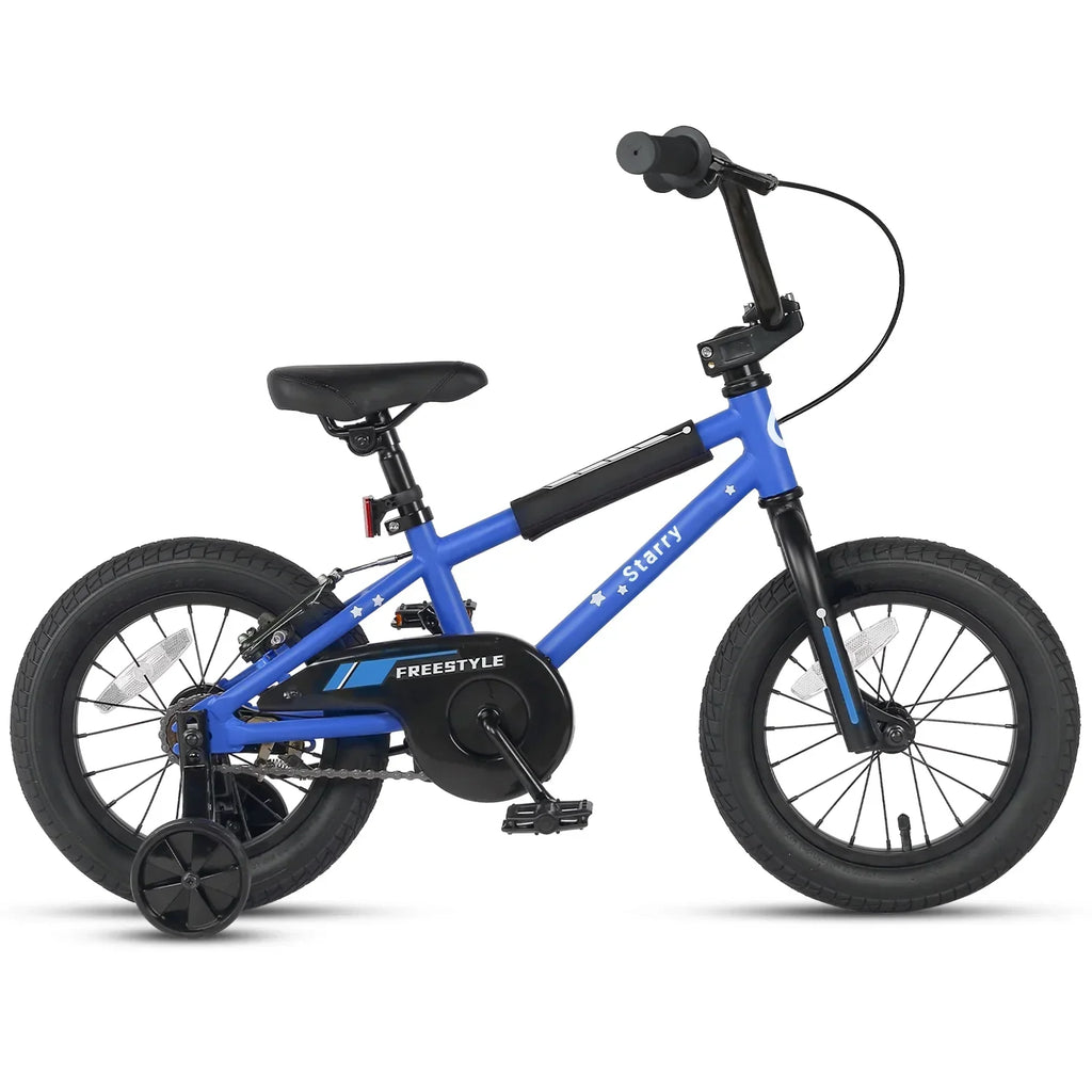 Nouveauté 2026 – Vélo Glerc pour enfants de 3 à 5 ans, style BMX, avec stabilisateurs et frein à rétropédalage, bleu. Convient aux garçons et aux filles de 3 à 5 ans