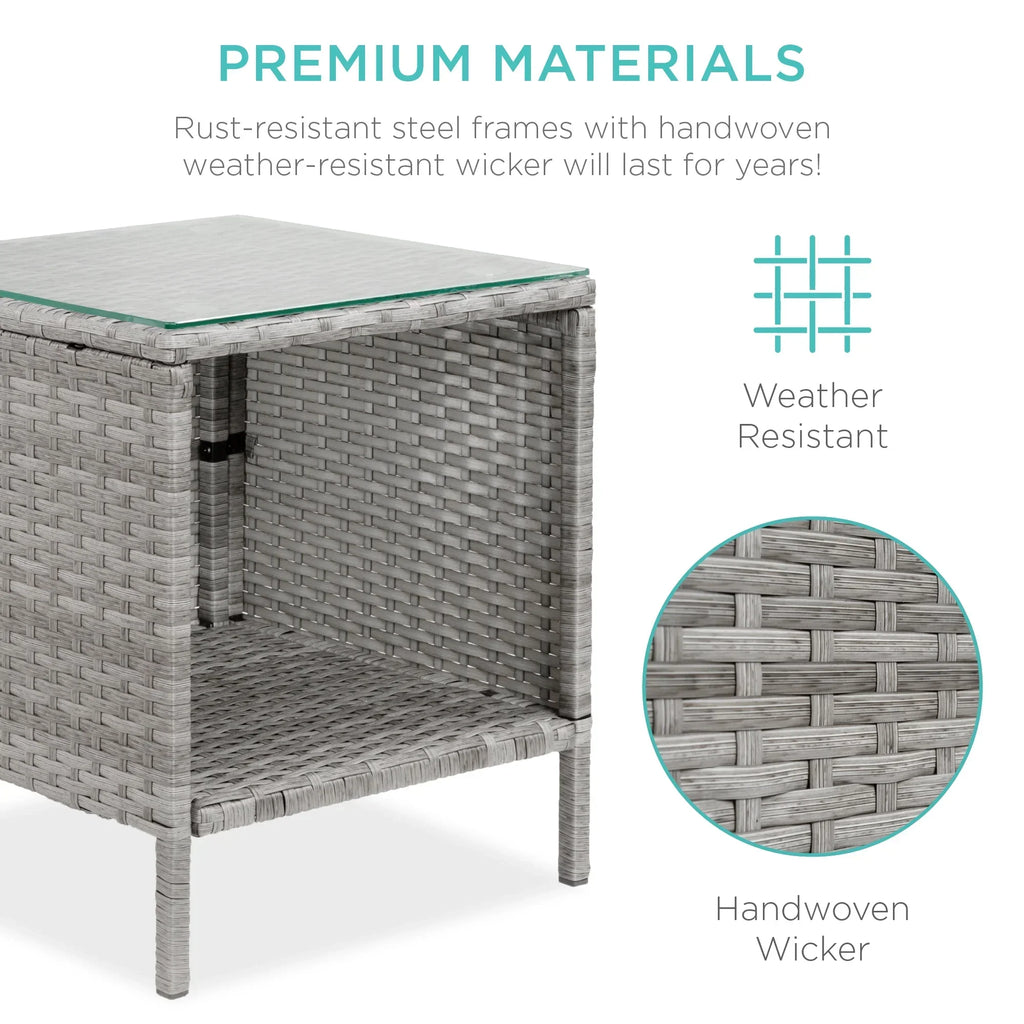 Nouveauté 2026 – Ensemble bistro de jardin 3 pièces en résine tressée Best Choice Products , avec 2 chaises et une table - Gris/Bleu marine