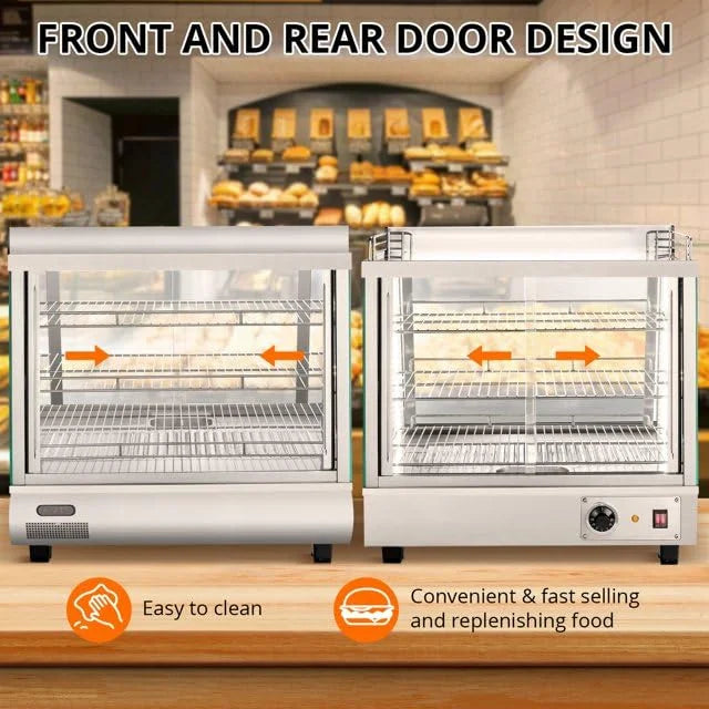 Nouveauté 2026 – Vitrine chauffante commerciale 36", vitrine chauffante de comptoir, chauffe-plats commercial avec étagères réglables, portes coulissantes en verre, armoire chauffante électrique à 3 niveaux