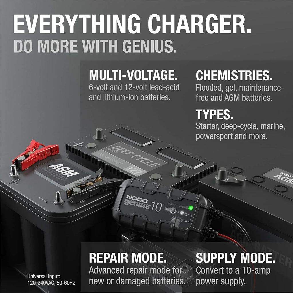 Nouveauté 2026 – NOCO GENIUS10 : Chargeur, mainteneur et désulfateur de batterie intelligent 10 A 6 V/12 V
