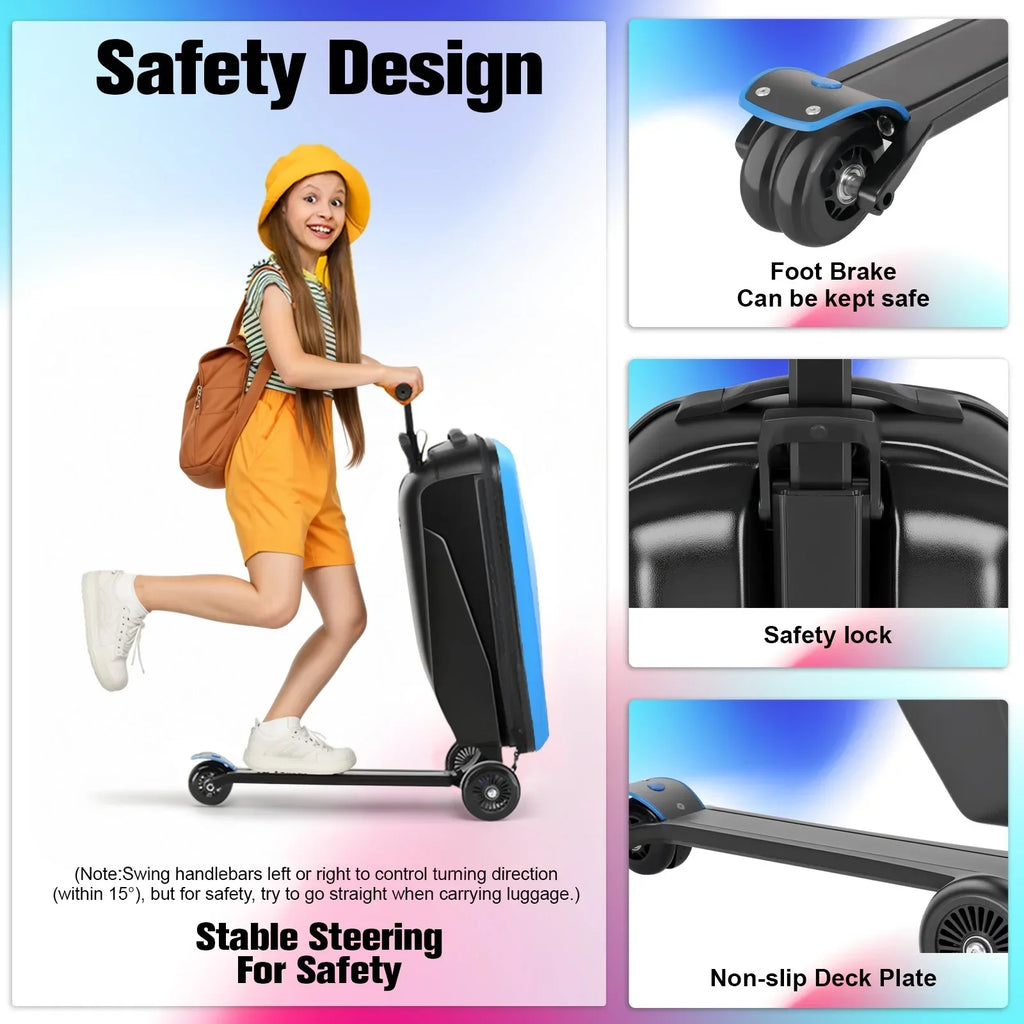 Nouveauté 2026 – Valise-trottinette Advwin pour enfants et adultes, valise rigide à roulettes pour enfants de 4 à 15 ans, multifonctionnelle, légère et pliable, avec roulettes, rose