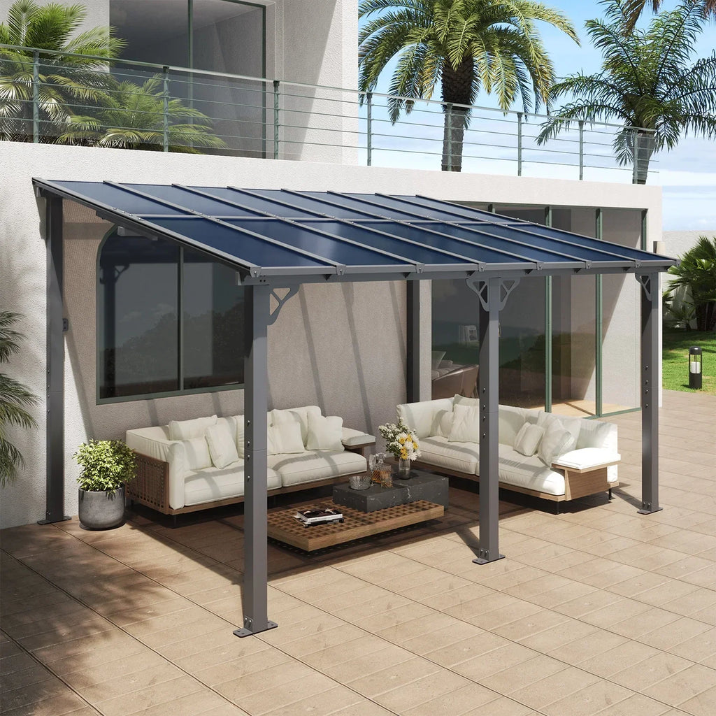 Nouveauté 2026 – Gazebo Aoxun de 2,4 m x 1,5 m pour patio, pergola avec toit incliné, grand auvent mural robuste pour barbecue, idéal pour jardin, terrasse ou patio