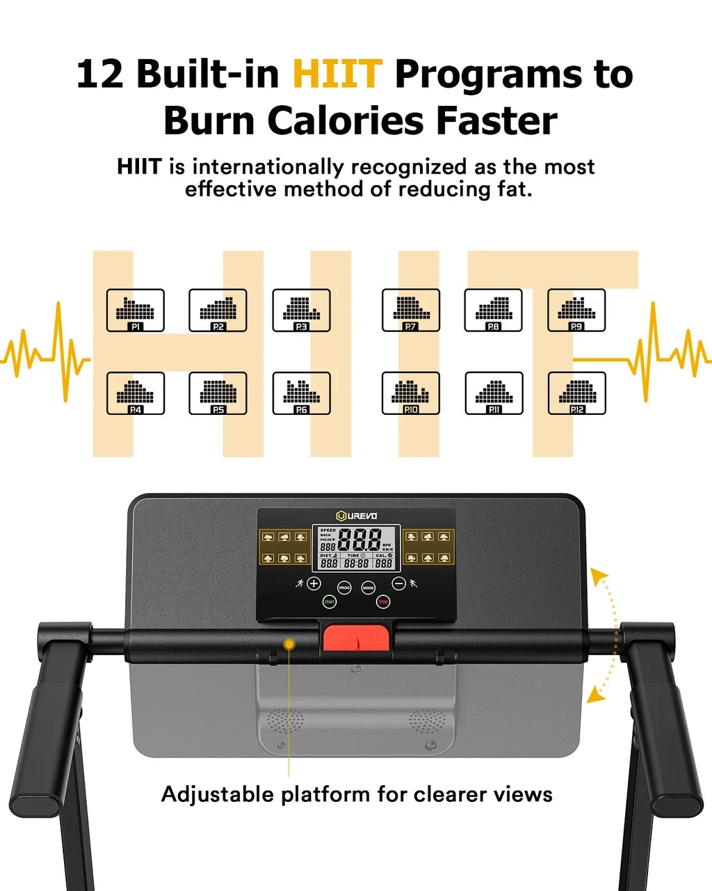 Nouveauté 2026 – Tapis de course pliable UREVO , mini-tapis de course portable de 2,25 CV pour la maison et le bureau, tapis de course compact avec 12 modes HIIT, écran LCD, capacité de 120 kg