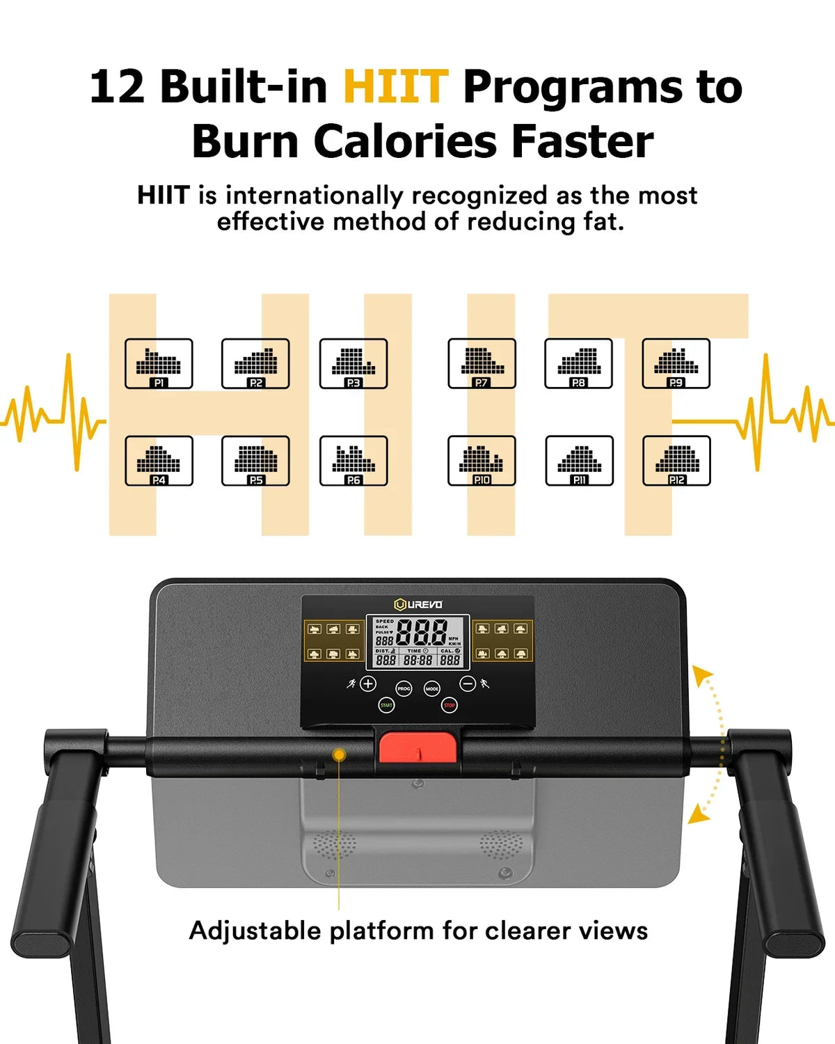 Nouveauté 2026 – Tapis de course pliable UREVO , mini-tapis de course portable de 2,25 CV pour la maison et le bureau, tapis de course compact avec 12 modes HIIT, écran LCD, capacité de 120 kg
