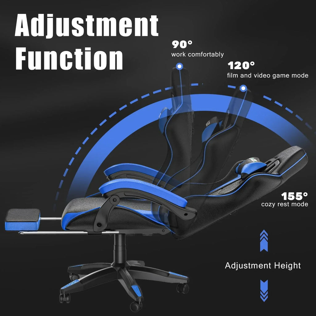 Nouveauté 2026 – Chaise de jeu Bigzzia , chaise de bureau ergonomique avec appui-tête et soutien lombaire réglables en hauteur, pour adultes et adolescents, noir et blanc