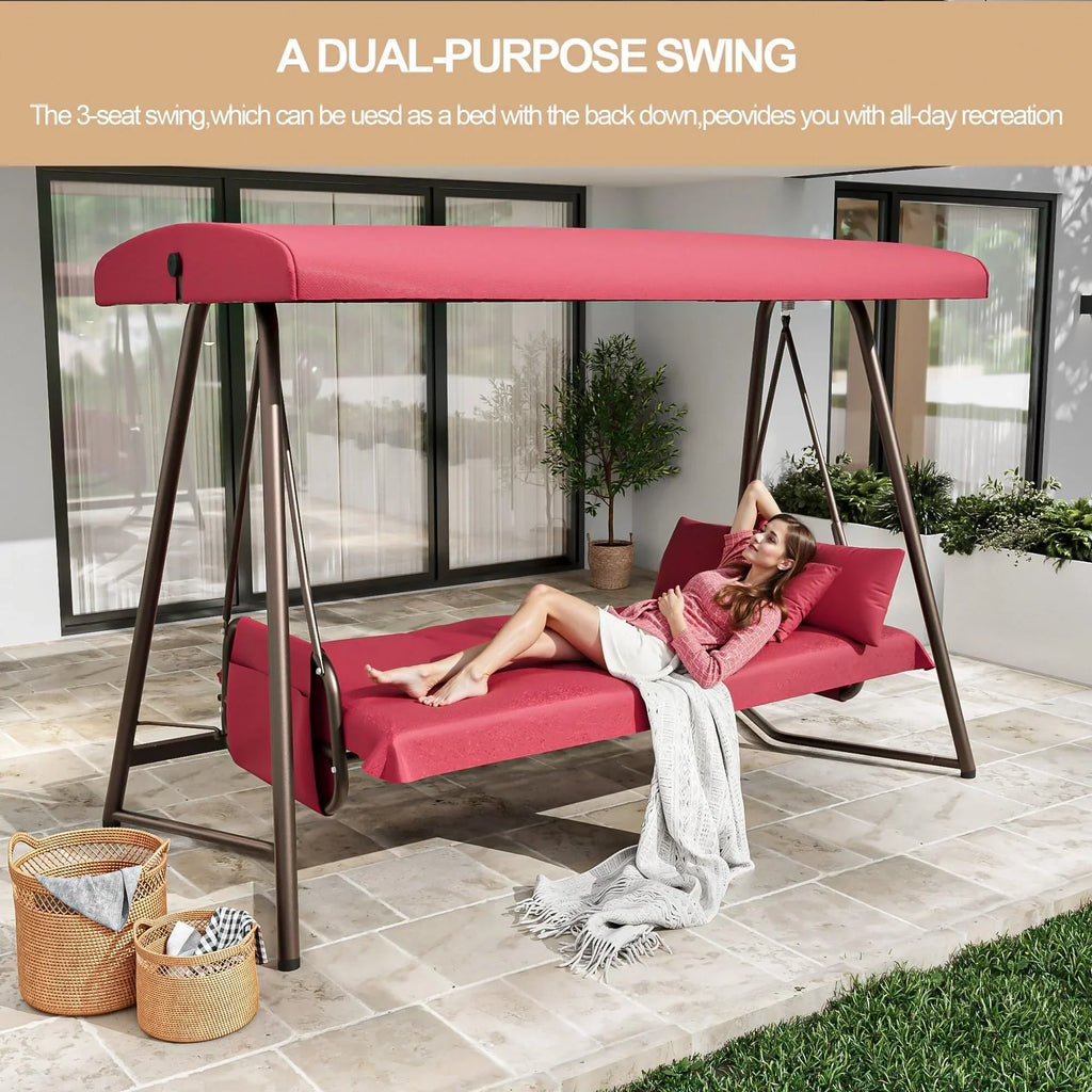 Nouveauté 2026 – Balancelle d'extérieur surdimensionnée 4 places TQKVIPI avec dossier réglable et auvent, convertible en lit suspendu 2 en 1 (capacité de 363 kg), avec coussins amovibles, idéale pour jardin, terrasse, piscine ou balcon