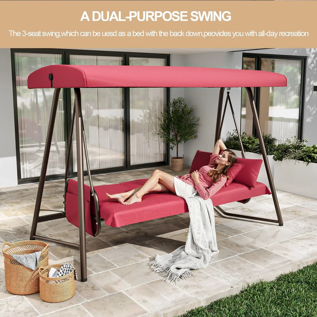 Nouveauté 2026 – Balancelle d'extérieur surdimensionnée 4 places TQKVIPI avec dossier réglable et auvent, convertible en lit suspendu 2 en 1 (capacité de 363 kg), avec coussins amovibles, idéale pour jardin, terrasse, piscine ou balcon
