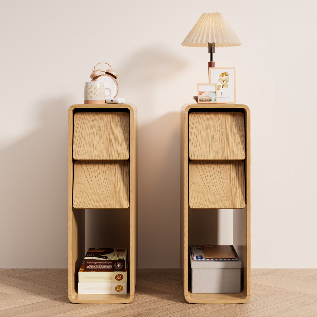 Nouveauté 2026 – Ensemble de 2 tables de chevet étroites Narrow avec tiroirs, table d'appoint fine cannelée avec rangement pour petits espaces