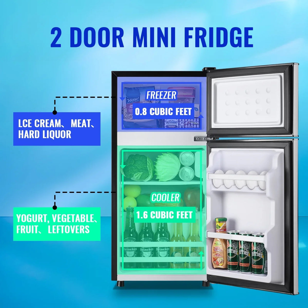 Nouveauté 2026 – Mini-réfrigérateur Tacool de 2,4 pi³ avec congélateur, petit réfrigérateur de format appartement, noir, NEUF