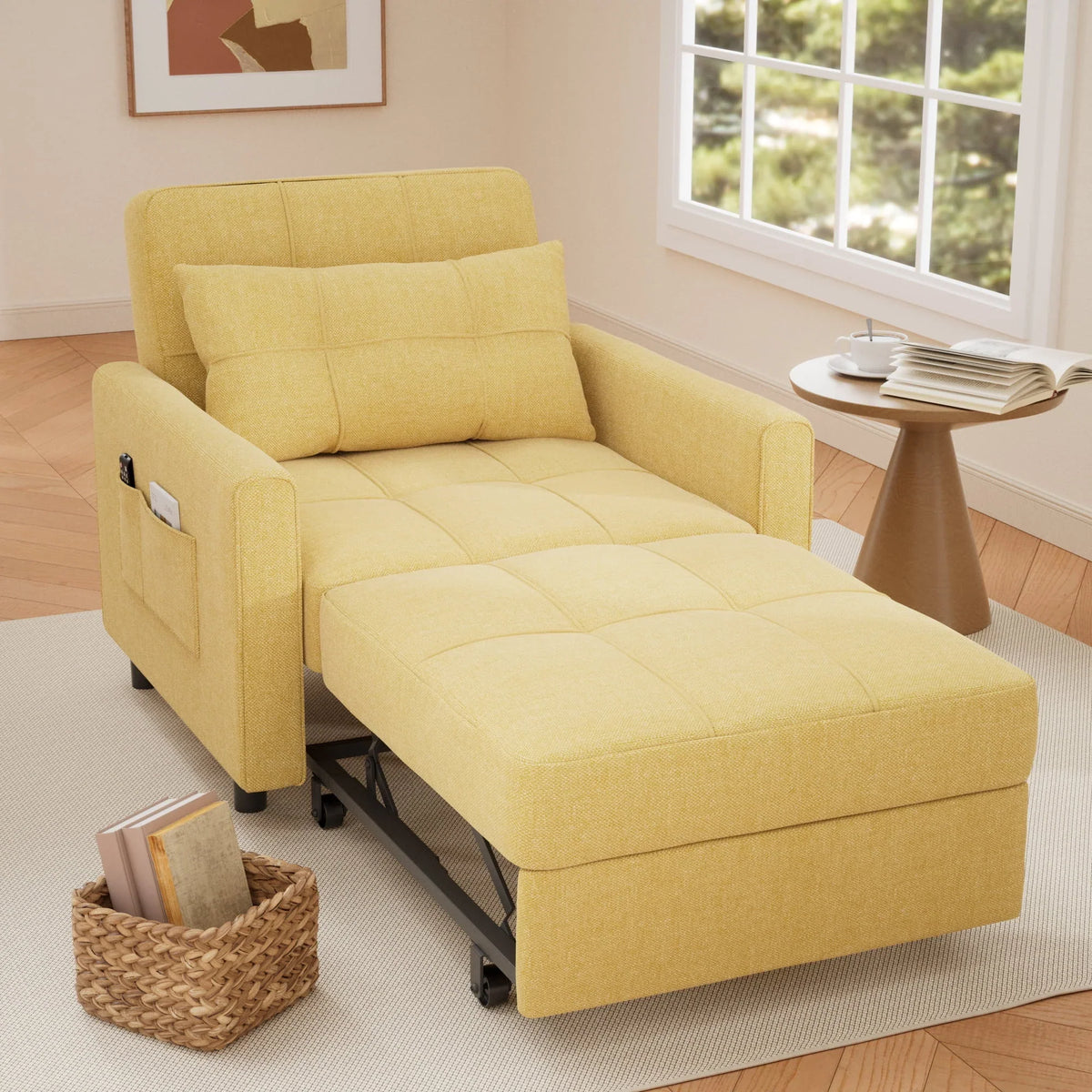 Nouveauté 2026 – Canapé-lit convertible 3 en 1 Lofka avec rangement, dossier réglable et fonction gigogne - Fauteuil-lit idéal pour les petits espaces et les appartements, gris foncé