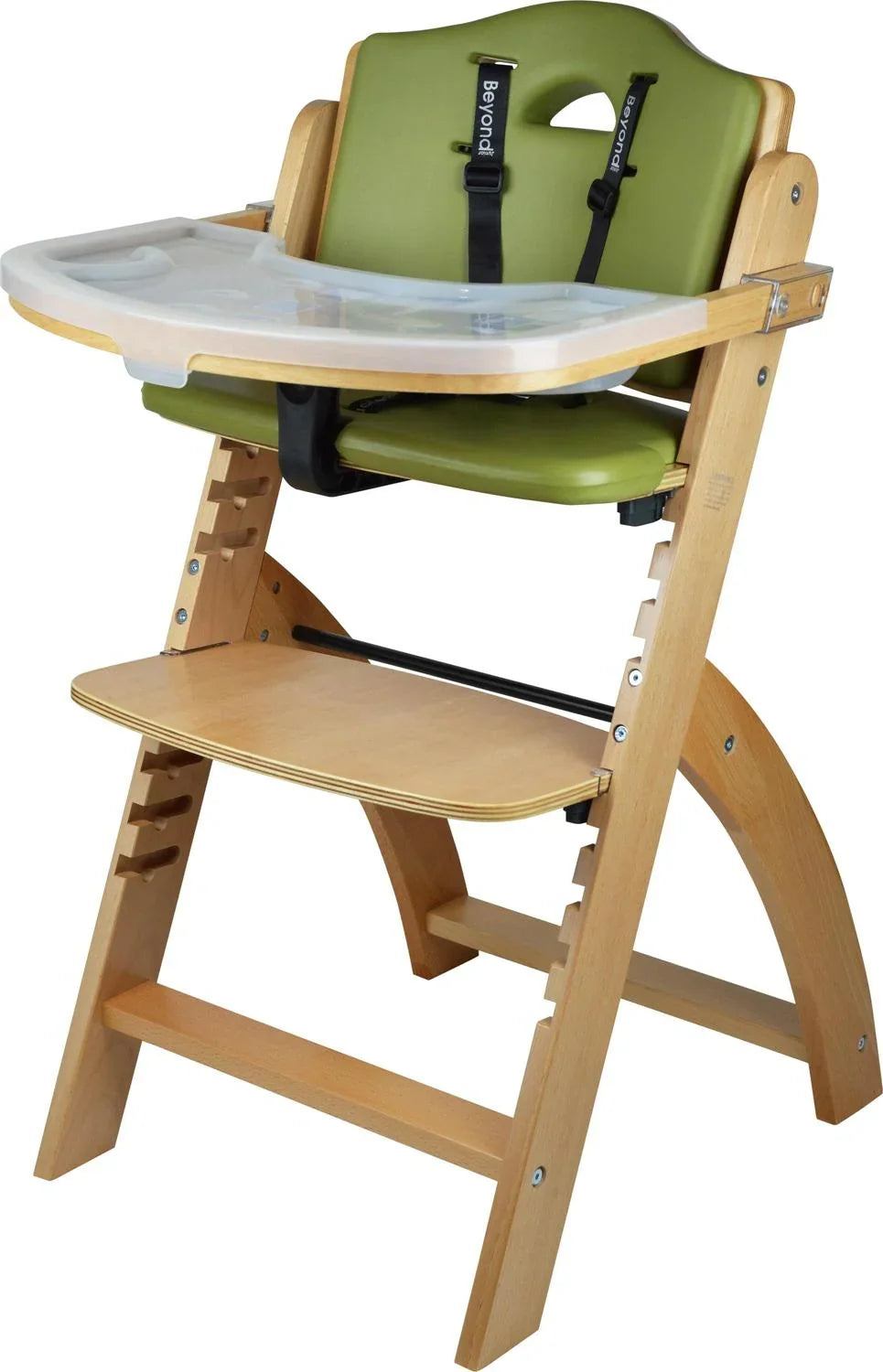 Nouveauté 2026 – Chaise haute en bois Abiie Beyond avec tablette. La solution idéale pour les bébés et les jeunes enfants, réglable et utilisable comme chaise de salle à manger. (De 6 mois à 113 kg) (Bois naturel - Coussin olive