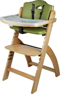 Nouveauté 2026 – Chaise haute en bois Abiie Beyond avec tablette. La solution idéale pour les bébés et les jeunes enfants, réglable et utilisable comme chaise de salle à manger. (De 6 mois à 113 kg) (Bois naturel - Coussin olive