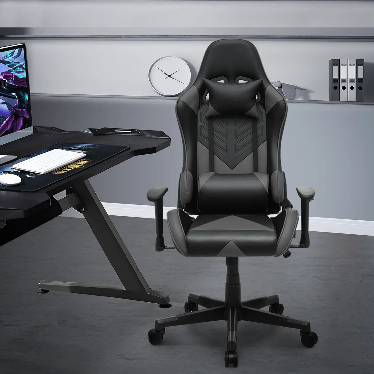 Nouveauté 2026 – Chaise de jeu ergonomique Magshion , chaise de jeu confortable, chaise de bureau en cuir, chaise de jeu pivotante et réglable, bleue