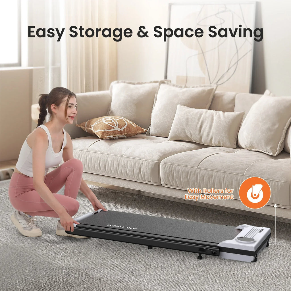 Nouveauté 2026 – Tapis de marche pliable et portable ANCHEER , capacité de 136 kg (300 lb), vitesse de 12 km/h (7,5 mi/h), à placer sous un bureau, avec télécommande et écran LED, 2 en 1, pour la maison, le bureau ou l'exercice (rose