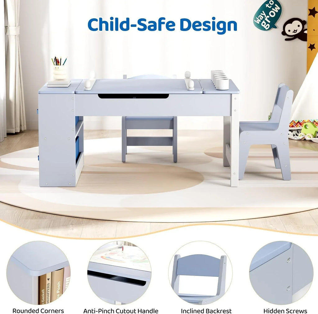 Nouveauté 2026 – Ensemble table et 2 chaises LAZY BUDDY pour enfants , chevalet 2 en 1 et table de bricolage pour tout-petits avec bacs de rangement, gobelets de peinture et rouleau de papier, idéal pour les enfants de 3 ans et plus