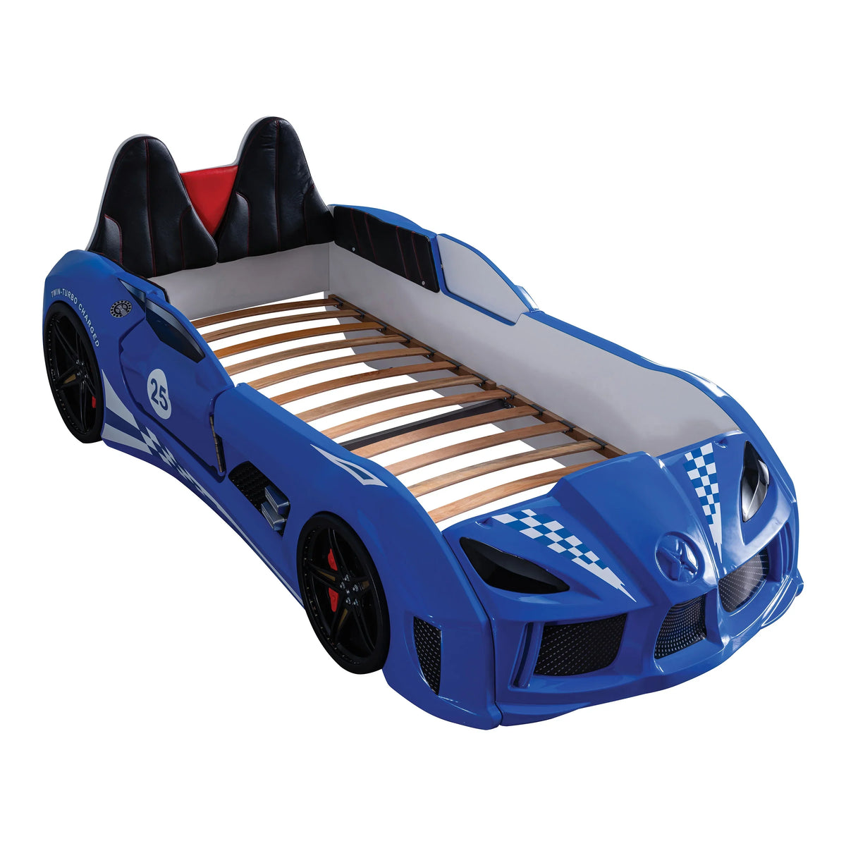 Nouveauté 2026 – Lit double en plastique pour enfants Dash Kids, motif voiture de course, avec LED et son, blanc, Furniture of America