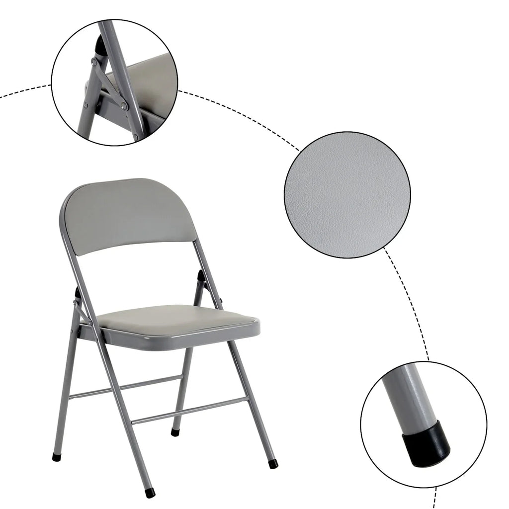 Nouveauté 2026 – Lot de 6 chaises pliantes grises avec assise rembourrée, portables et empilables, pour une utilisation intérieure et extérieure. Structure métallique robuste, idéale pour les événements, bureaux, mariages et fêtes. Capacité de charge