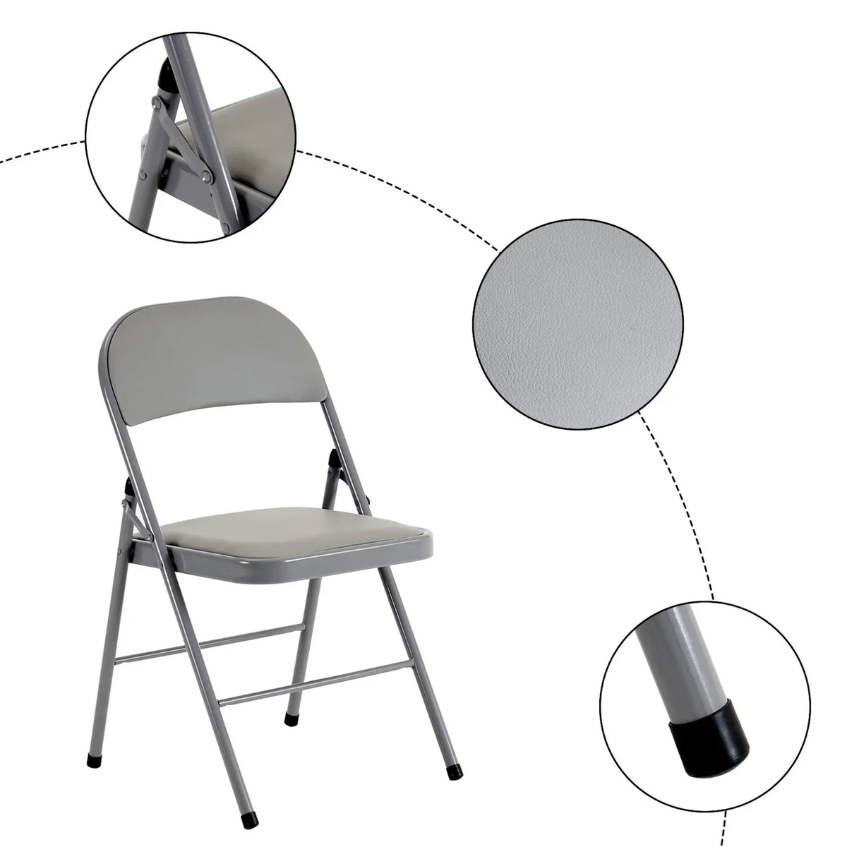 Nouveauté 2026 – Lot de 6 chaises pliantes grises avec assise rembourrée, portables et empilables, pour une utilisation intérieure et extérieure. Structure métallique robuste, idéale pour les événements, bureaux, mariages et fêtes. Capacité de charge