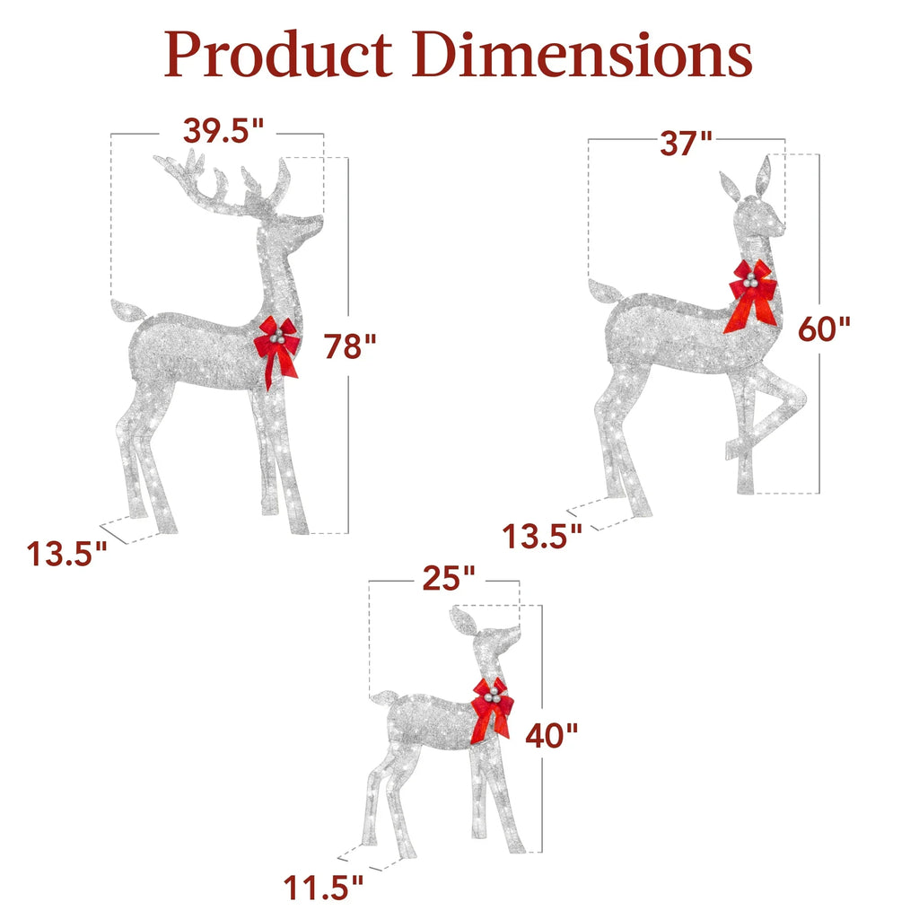 Nouveauté 2026 – Décoration de jardin extérieure Best Choice Products : cerfs lumineux de Noël en 3 pièces, 2 m (6,5 pi), avec 385 lumières DEL et piquets – Or