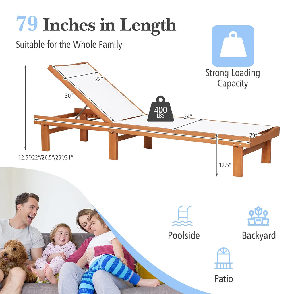 Nouveauté 2026 – Chaise longue inclinable en bois Gymax 2PCS pour patio avec dossier réglable