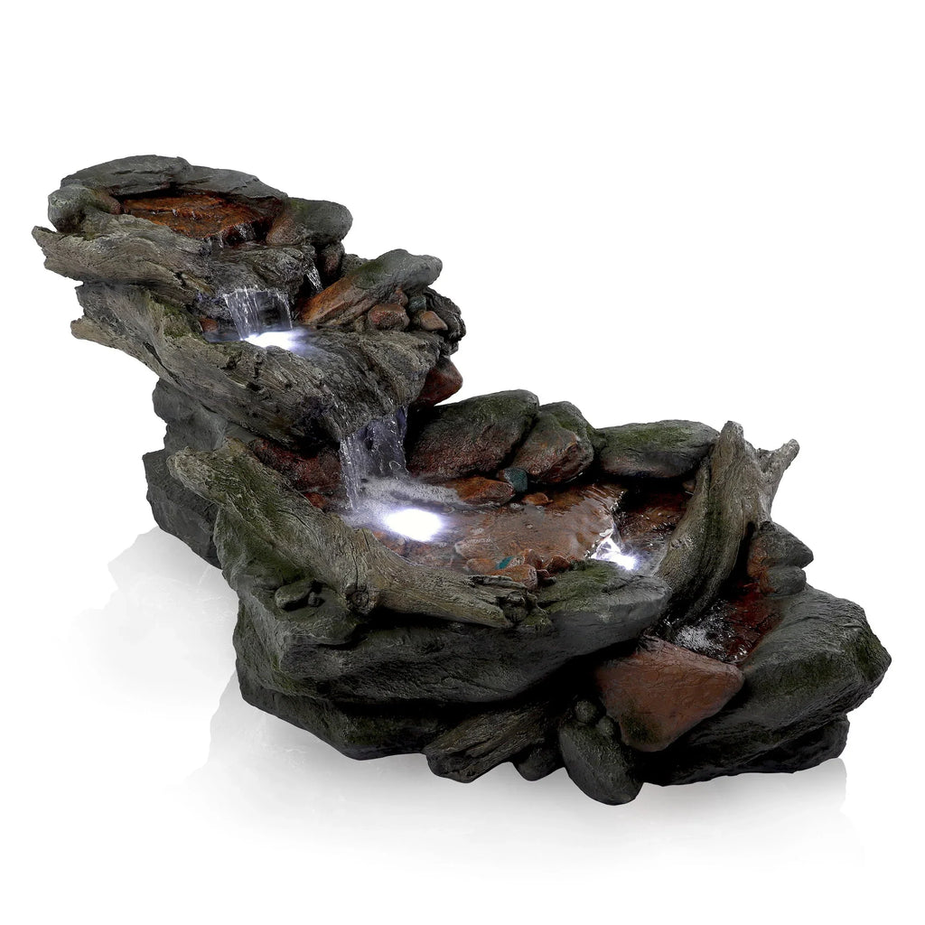 Nouveauté 2026 – Fontaine d'extérieur à 3 niveaux en pierre de forêt tropicale avec éclairage LED, Alpine Corporation
