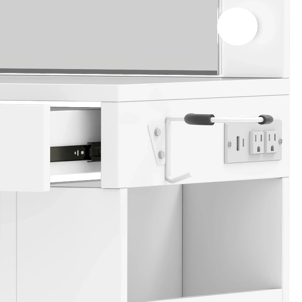 Nouveauté 2026 – Coiffeuse Uforic avec miroir et éclairage, 4 tiroirs et étagères de rangement - Blanche