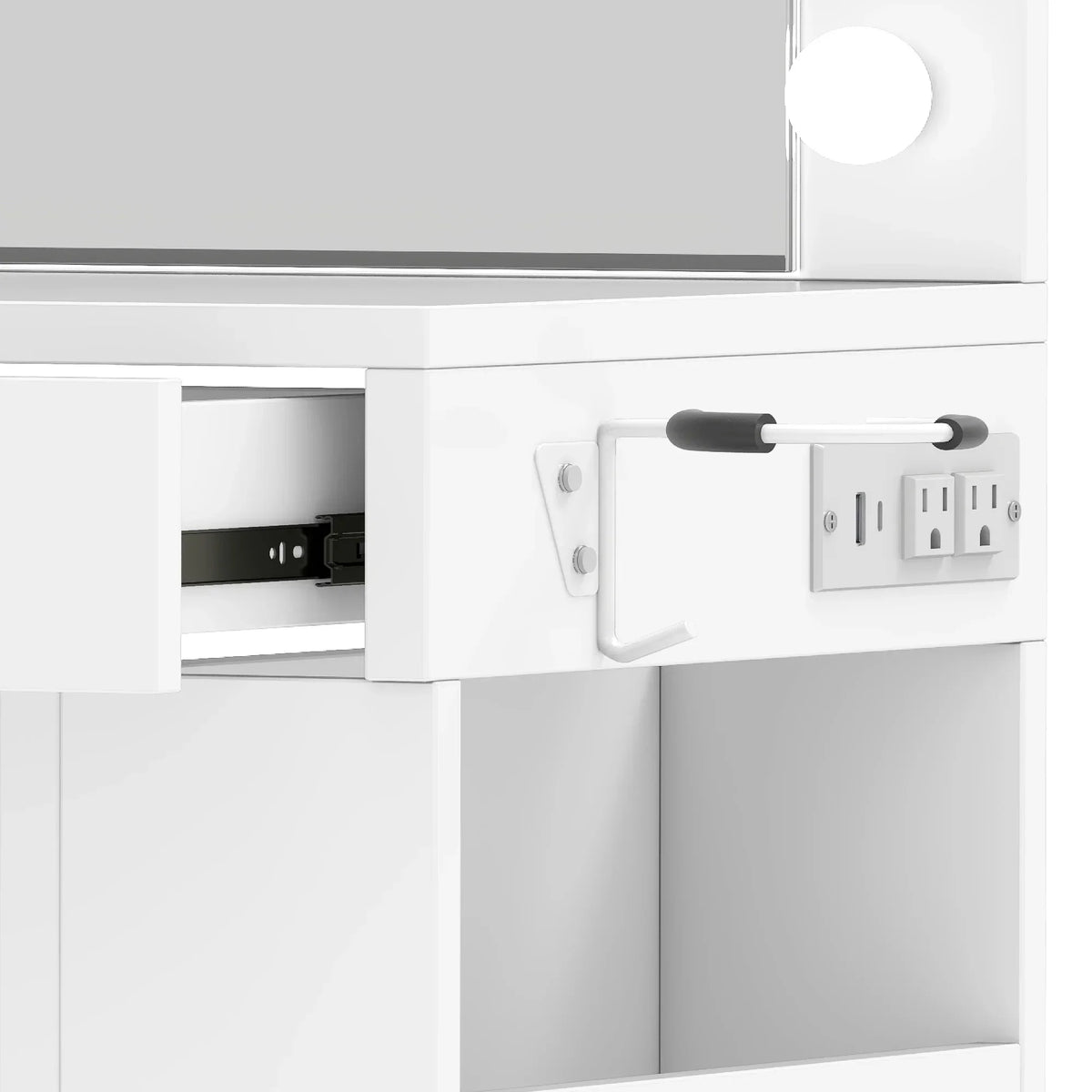 Nouveauté 2026 – Coiffeuse Uforic avec miroir et éclairage, 4 tiroirs et étagères de rangement - Blanche