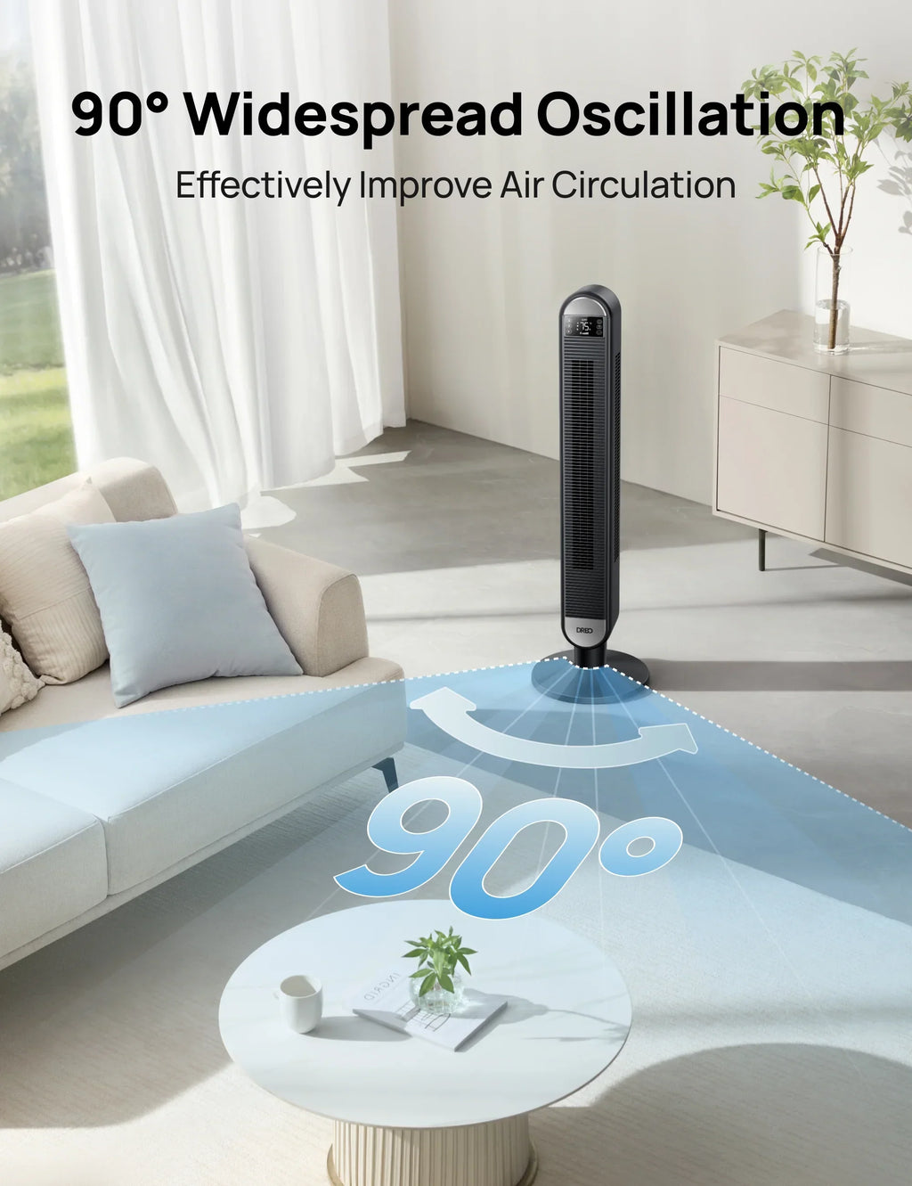 Nouveauté 2026 – Ventilateur tour Dreo pour la maison, ventilateur sur pied de 107 cm avec télécommande, ventilateur oscillant de 229 cm pour l'intérieur, ventilateurs de chambre silencieux (34 dB), 6 vitesses, 4 modes, minuterie de 12 heures, ventil