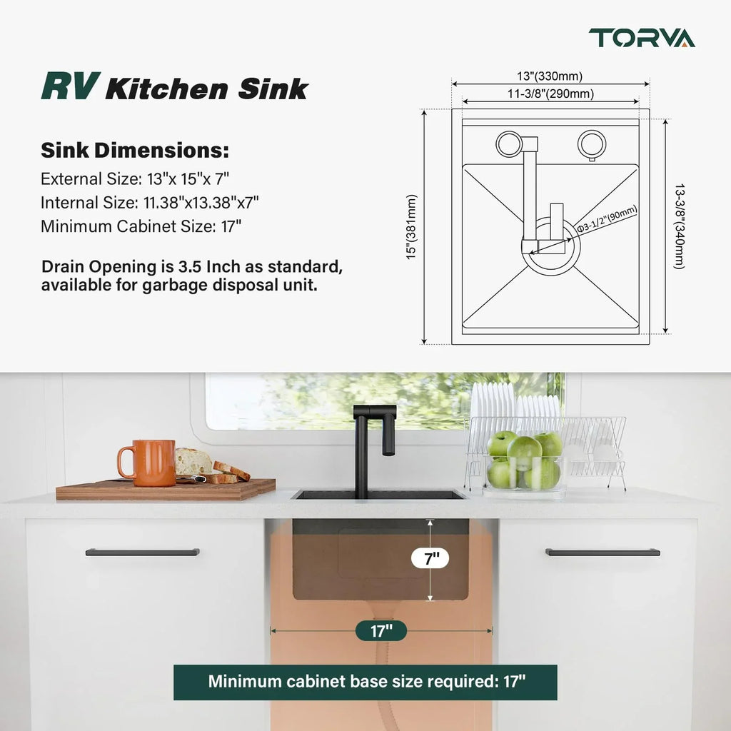 Nouveauté 2026 – Évier de cuisine pour VR TORVA , 33 x 38 x 18 cm, encastré sous plan, en acier inoxydable de calibre 16, à une cuve, avec robinet pliable et planche à découper, gris foncé