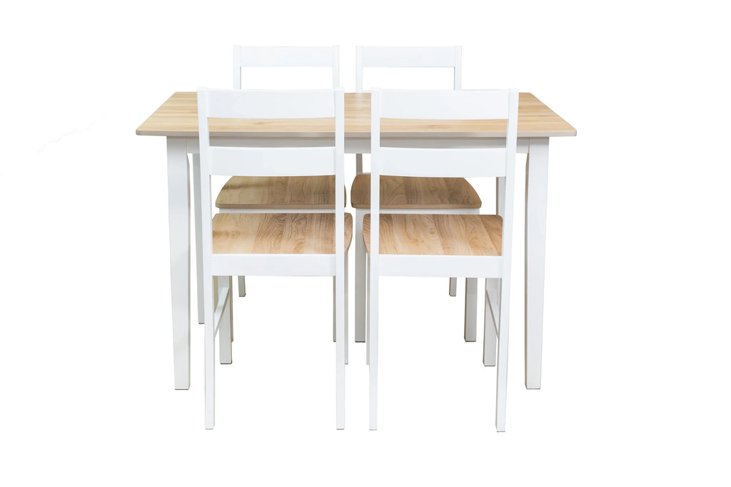 Nouveauté 2026 – Ensemble de salle à manger 5 pièces Mainstays , 1 table et 4 chaises, blanc, MDF et bois d'hévéa, intérieur, table de 117 cm (L) x 74 cm (l) x 76 cm (H