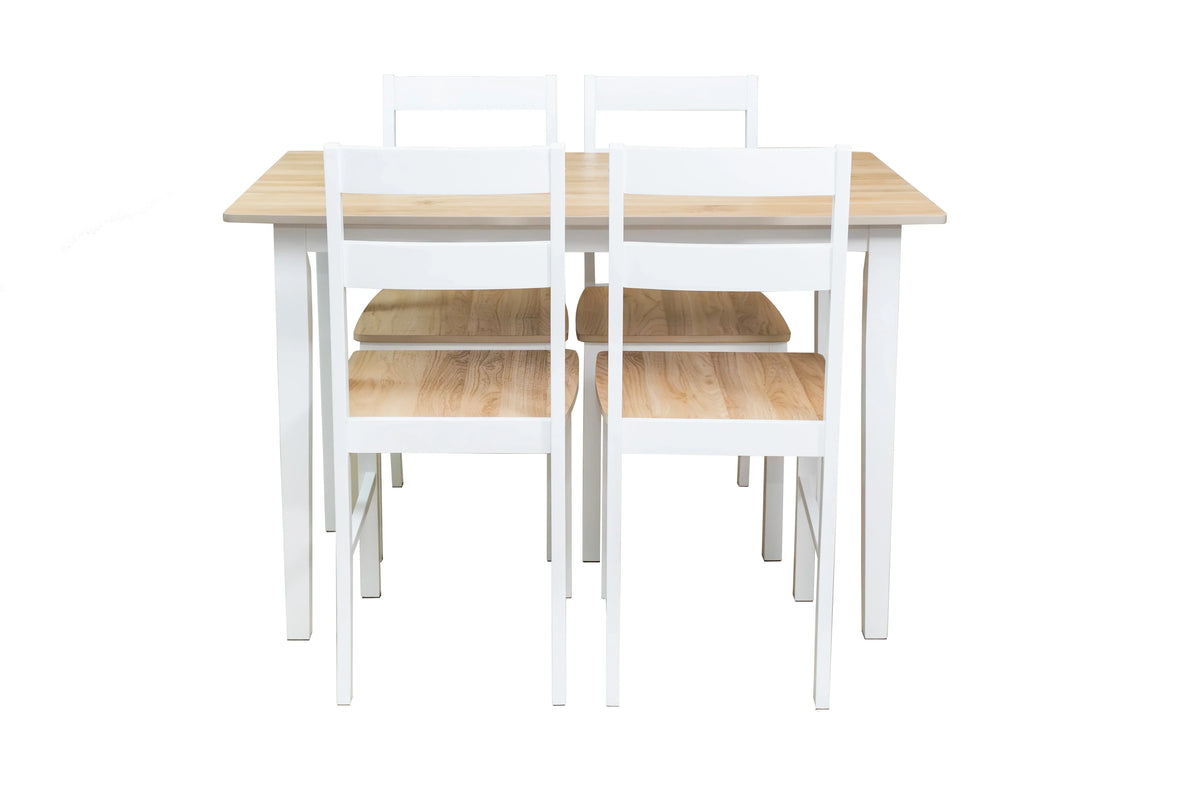 Nouveauté 2026 – Ensemble de salle à manger 5 pièces Mainstays , 1 table et 4 chaises, blanc, MDF et bois d'hévéa, intérieur, table de 117 cm (L) x 74 cm (l) x 76 cm (H
