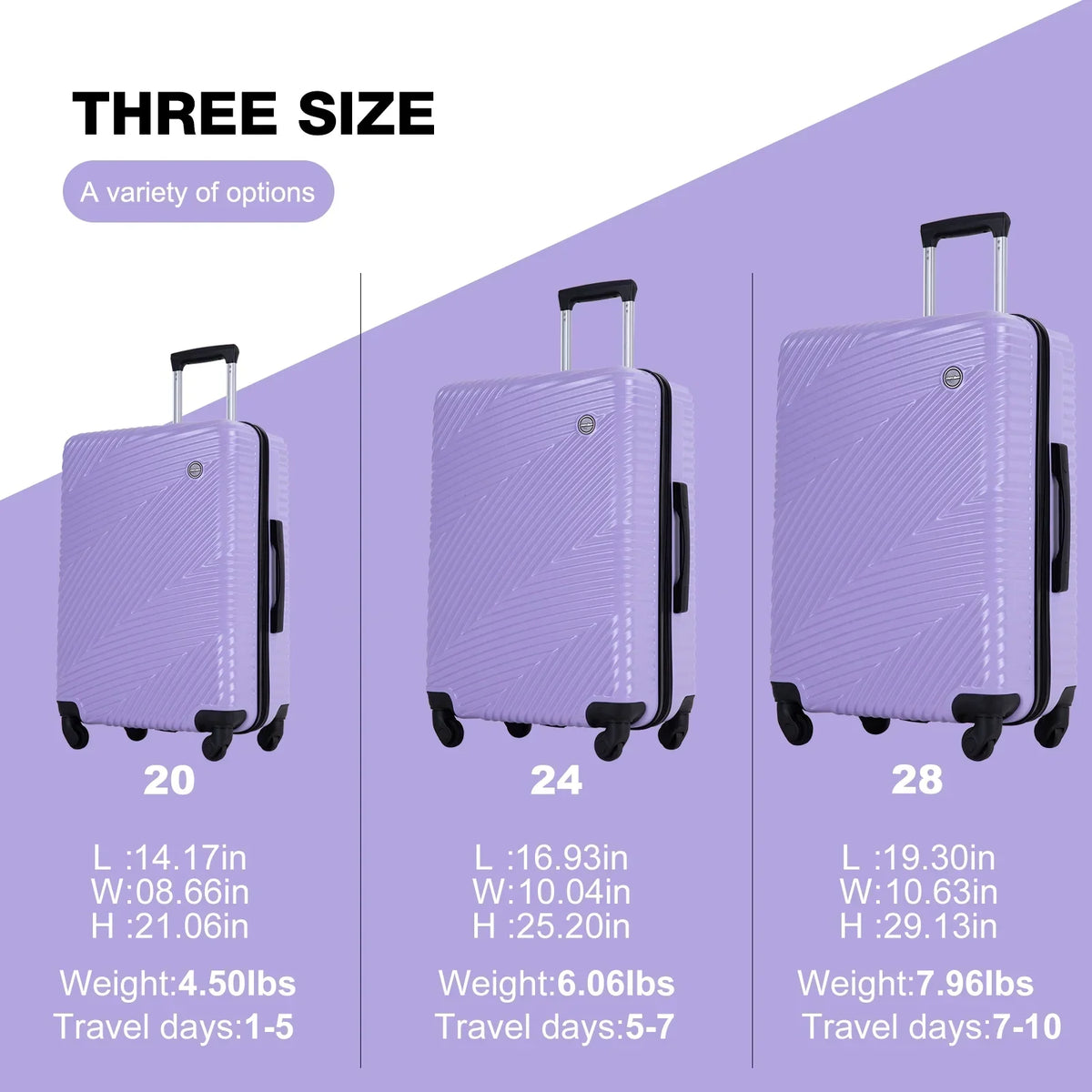 Nouveauté 2026 – Ensemble de 3 valises Tripcomp , valise rigide légère à roulettes multidirectionnelles 20 po, 24 po, 28 po (bleu