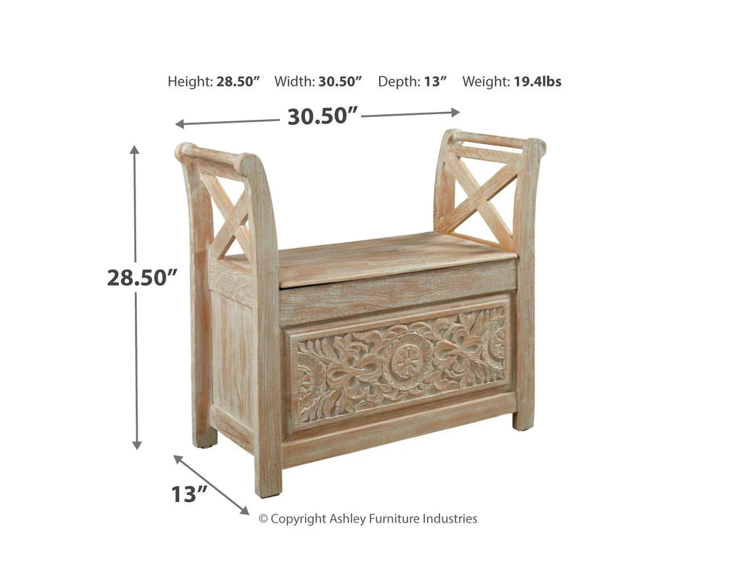 Nouveauté 2026 – Signature Design par Ashley Banc d'appoint Fossil Ridge, style décontracté, blanchi
