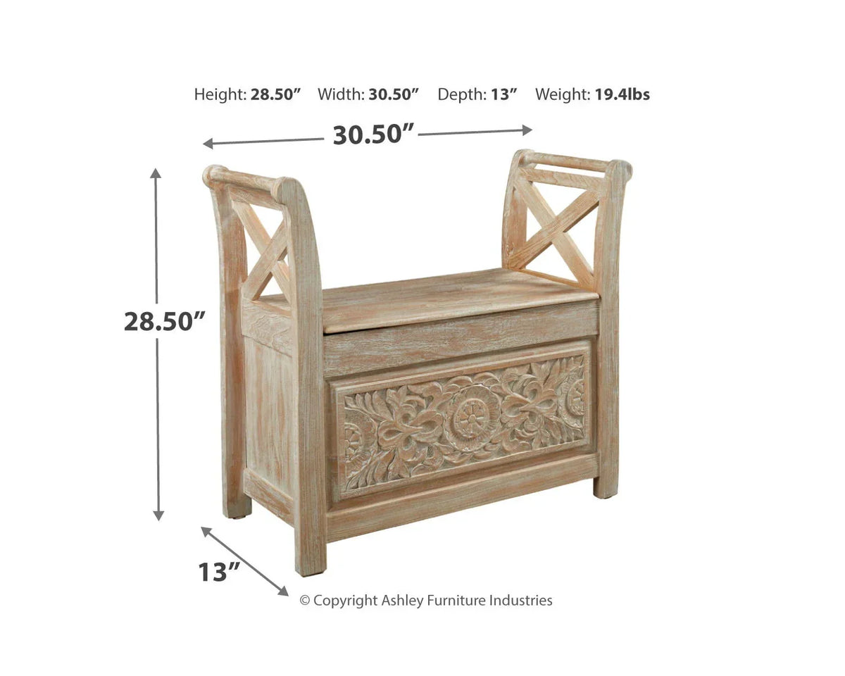 Nouveauté 2026 – Signature Design par Ashley Banc d'appoint Fossil Ridge, style décontracté, blanchi