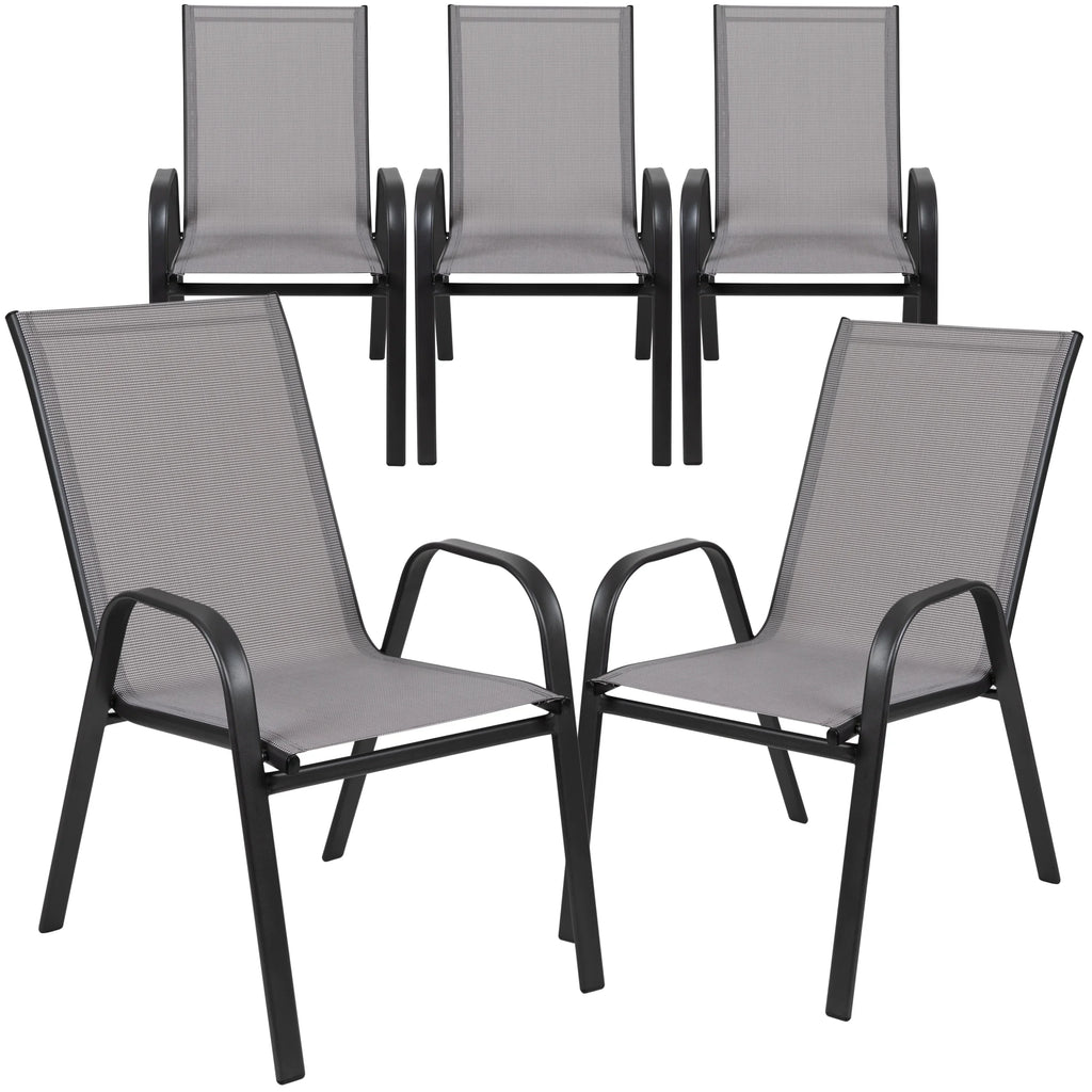 Nouveauté 2026 – Lot de 5 chaises empilables d'extérieur BizChair noires , revêtement Flex Comfort et structure en métal