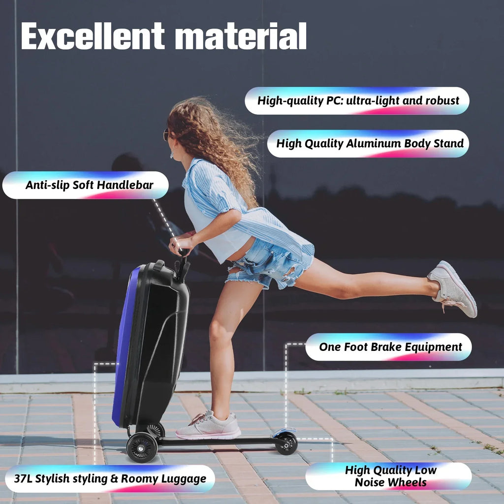 Nouveauté 2026 – Valise-trottinette Advwin pour enfants et adultes, valise rigide à roulettes pour enfants de 4 à 15 ans, multifonctionnelle, légère et pliable, avec roulettes, rose