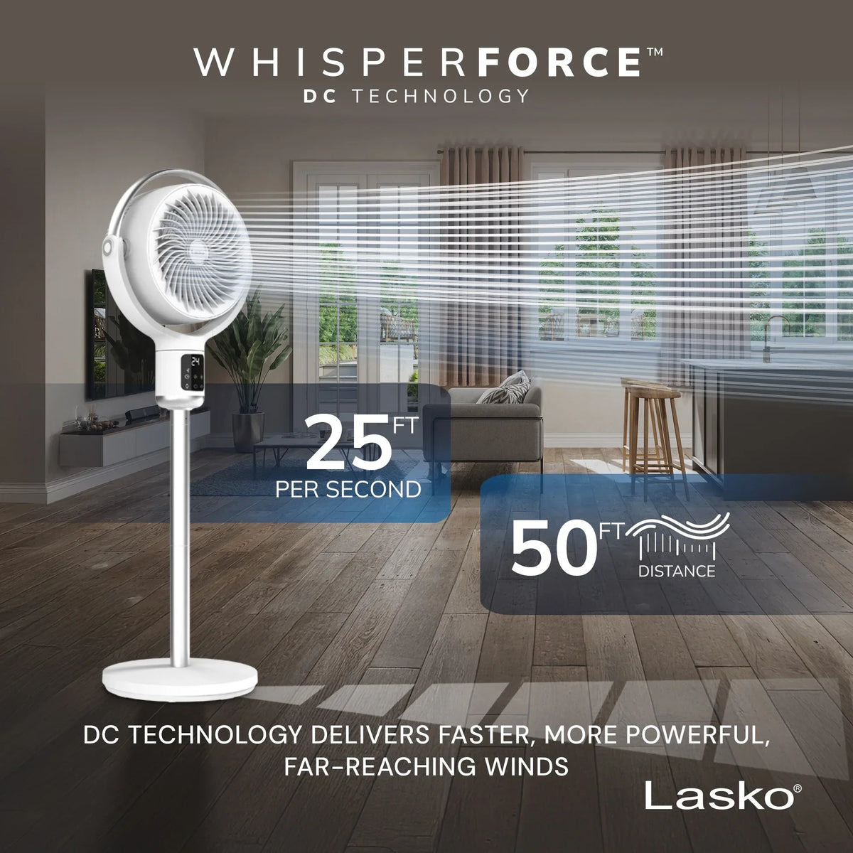 Nouveauté 2026 – Ventilateur sur pied Lasko Whirlwind 7" à 24 vitesses, mouvement orbital, débit d'air de 25 pi/s, télécommande, APDC301