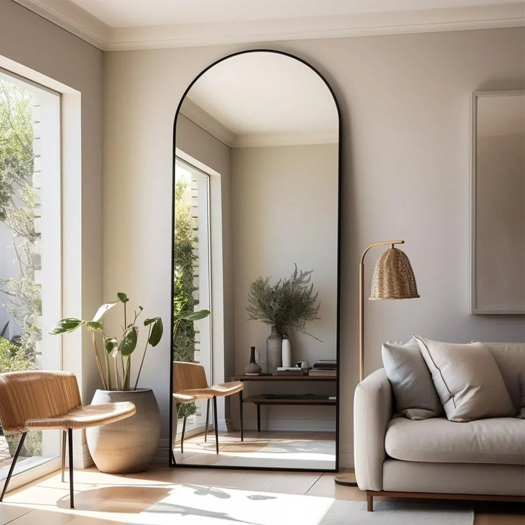 Nouveauté 2026 – Miroir sur pied Arched , grand miroir de corps 180 x 66 cm avec support, doré