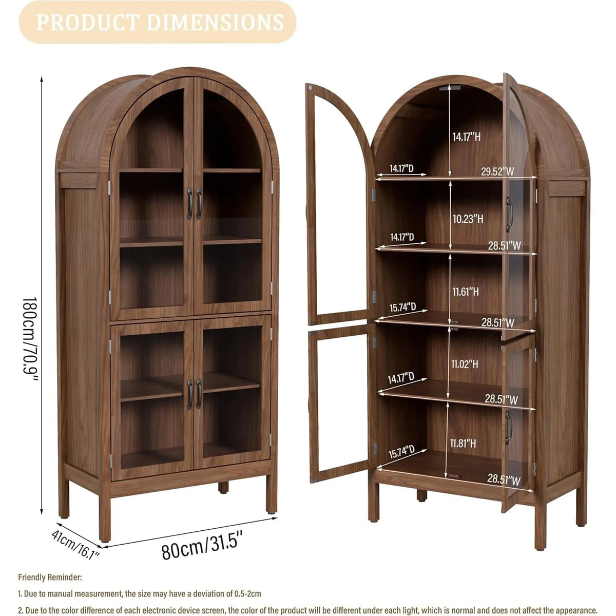 Nouveauté 2026 – Vitrine de rangement haute cintrée Fiogmub , armoire de garde-manger cintrée avec portes, portes en verre acrylique