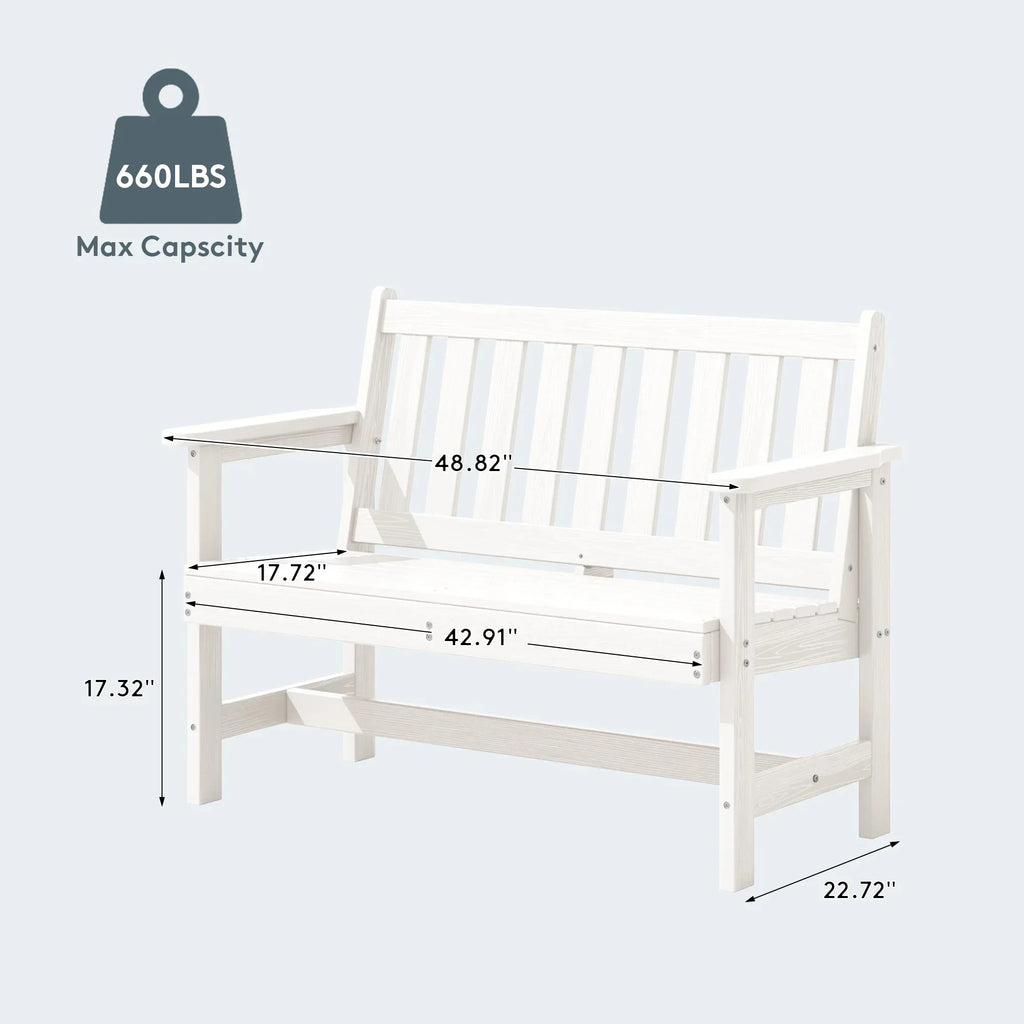 Nouveauté 2026 – Banc d'extérieur SERWALL pour 2 personnes, en PEHD résistant aux intempéries avec renforts en aluminium, supporte jusqu'à 300 kg, confortable pour terrasse, jardin et véranda, noir