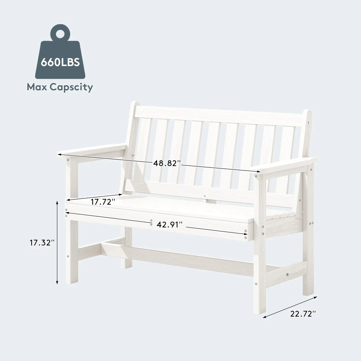 Nouveauté 2026 – Banc d'extérieur SERWALL pour 2 personnes, en PEHD résistant aux intempéries avec renforts en aluminium, supporte jusqu'à 300 kg, confortable pour terrasse, jardin et véranda, noir