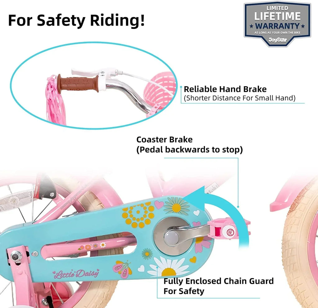 Nouveauté 2026 – Vélo enfant Little Daisy 12 pouces pour filles de 2 à 4 ans, avec stabilisateurs, panier et rubans décoratifs. Couleur rose