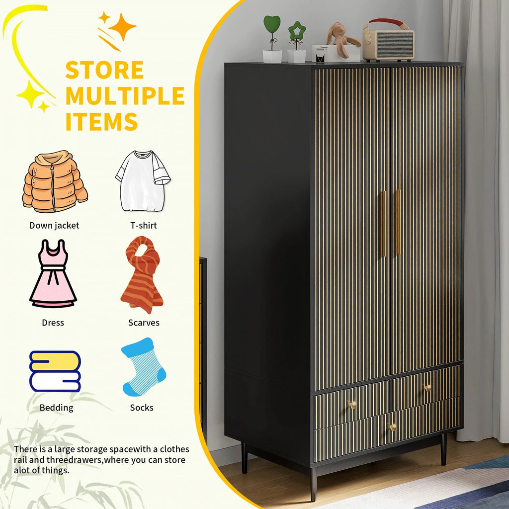Nouveauté 2026 – Armoire-penderie Armoire à 2 portes, avec penderie et tiroirs, en bois blanc, idéale pour la chambre à coucher