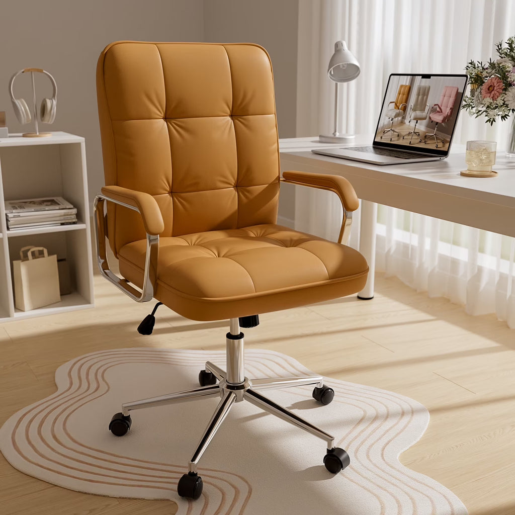 Nouveauté 2026 – Fauteuil de bureau Solfway blanc , fauteuil de bureau pivotant en cuir avec roulettes et accoudoirs rembourrés, fauteuil de direction pour adultes
