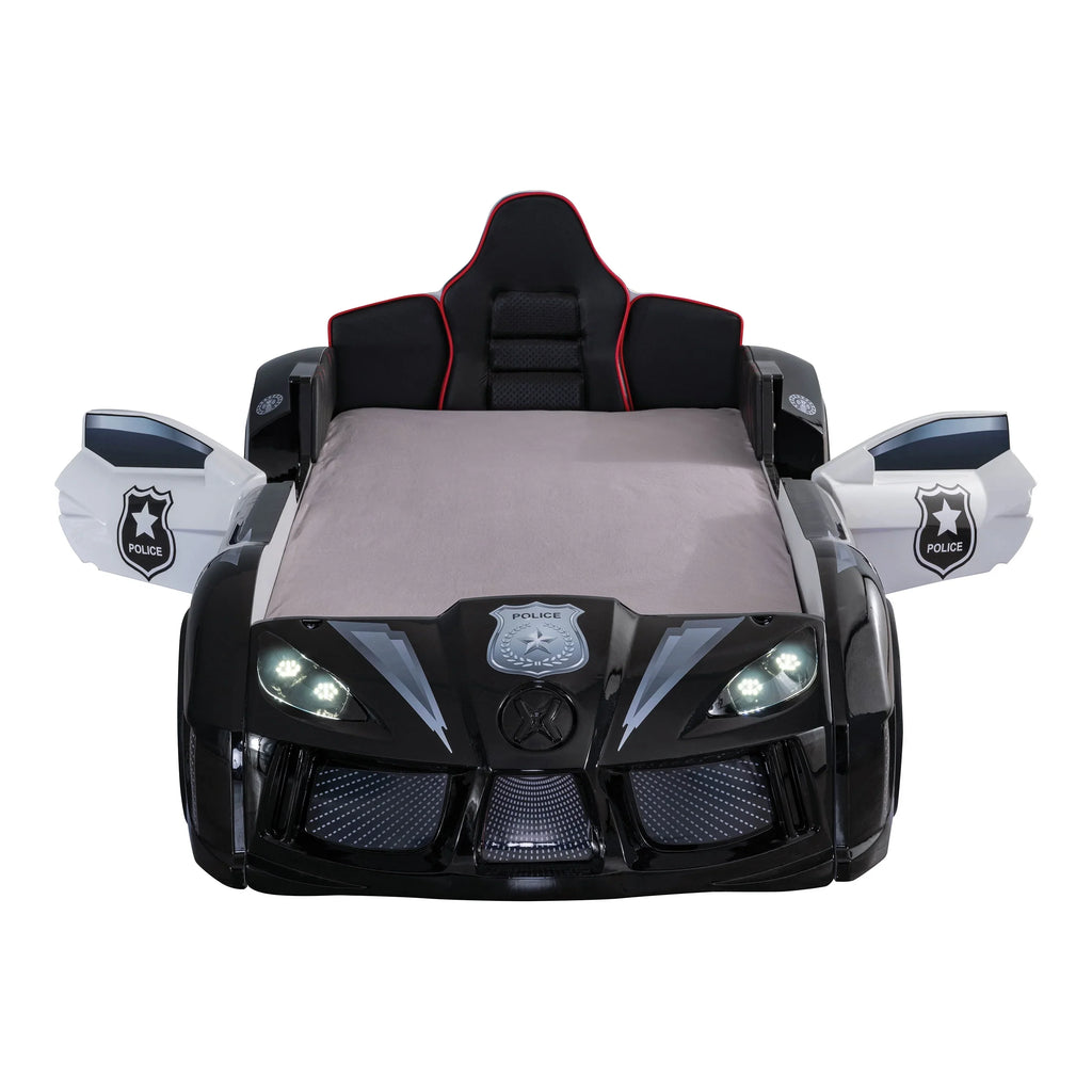 Nouveauté 2026 – Lit double en plastique pour enfants Dash Kids, motif voiture de course, avec LED et son, blanc, Furniture of America