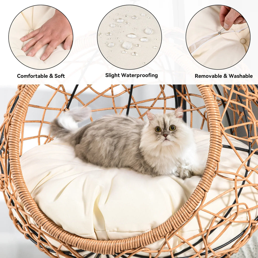 Nouveauté 2026 – Lit surélevé pour chat d'intérieur Dextrus avec coussin amovible, marron uni