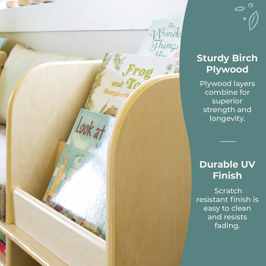Nouveauté 2026 – Coin lecture EdQ de Guidecraft - Naturel : Banc de lecture en bois pour chambre d'enfant, étagère à livres, rangement pour jouets et cubes de rangement