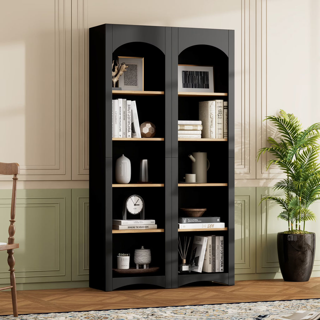 Nouveauté 2026 – Paire de placards de rangement 72 po H, 2 étagères réglables, finition noire, 2 bibliothèques, armoire de style vintage